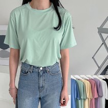 [프롬제니] 7컬러 아이스쿨링 시원한 냉장고 스판원단 루닌 라운드 반팔 티셔츠 여름 기본티 아이스 이너 가벼운 심플 베이직 민트 핑크 소라 퍼플 옐로우