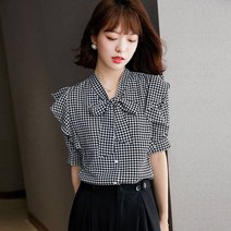 트위스트 사진 프렌치 쉬폰 라인 독특한 프릴리본 블라우스 여리여리 여성 오피스룩 셔츠
