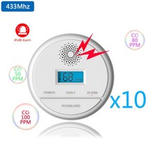 가스 감지 누설 탐지기 누출 측정기 co sensor 무선 433mhz lcd work alone built in 85db 사이렌 소리 독립 일산화탄소 중독 경고 경보 기, 10개