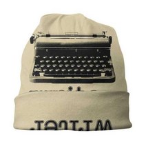 수동 옛날 복고 레트로 타자기 작가 패턴 모자 야외 태양 소설 책 원고 팝 문화 재미 있은 유머 코미디 빈티지, Knit Hat+Adult 사이즈