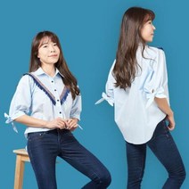 여름 여성 반팔 셔링 레이스 셔츠 블라우스