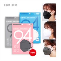 국내산 프리미엄 3중필터 숨쉬기및 귀편한 이어밴드 이너홈 KF94 새부리형 마스크 1개입, 블랙(대형)