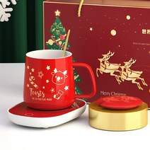 1+1 55도유지 컵워머 크리스마스 항온 머그 컵 세트 usb 컵워머 크리스마스 선물, 400ml*1