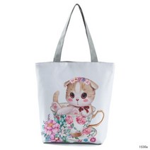 여성 토트 백 비치 숄더 백 저렴한 가격의 레이디 핸드백 고양이그림 패브릭 천 가벼운 여성 남성 크로스 파우치 에코백
