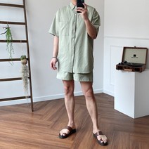 시어서커 반팔 셔츠 반바지 린넨 세트 4COLOR