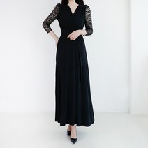랩드레스 럭셔리 소매 레이스 A라인 셔링 롱랩원피스(3color)