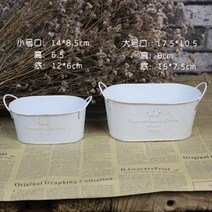 양철바스켓 양철통 빈티지 양철 양동이 바구니 철제 미니 파스텔, 타원형 화이트 소형