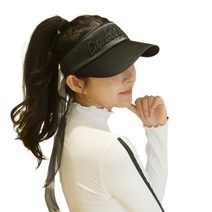 까스텔바작 여성 볼륨 자수 쉬폰 리본 골프 썬캡 모자 CWC702, CWC702 블랙