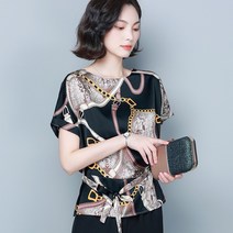 럭셔리 프린트 블라우스 실크 여름옷 40대미시엄마옷