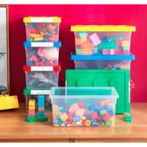 레고클래식 모양 장난감정리함 정리수납정문가 칼라 레고블록 투명 토이박스, 빨강