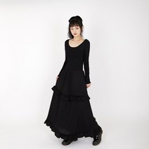왈츠 티어드 맥시 롱 원피스 (3color) - 드레스 긴치마 캉캉치마 프릴 플레어 라운드넥 긴팔 하객룩 블랙