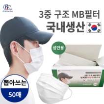 (주)봉천씨앤씨 국내생산 3중 MB 필터 비말차단 침방울 일회용 덴탈 마스크 500매, 1박스