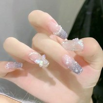 붙이는젤네일 네일팁 인조 젤리 손톱 접착제 네일 반짝이 풀 커버 라인석 압착형 아크릴, 한개옵션1, 37 CZ044