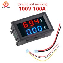 미니 디지털 자동차 전압계 전류계 dc 100v 10a 50a 100a led 디스플레이 패널 amp 볼트 전압 전류계 테스터 감지기, 빨강 파랑 100a