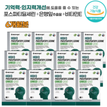 포스파티딜세린 징코 30캡슐 2박스 식약처 인증 은행잎 인지질 기억력 개선 도움 부모님 노인 어르신 청소년 뇌 두뇌 영양제, 30캡슐-12박스(6개월)
