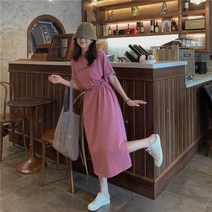 Bestify 편안한 허리 스트링 반팔 롱원피스