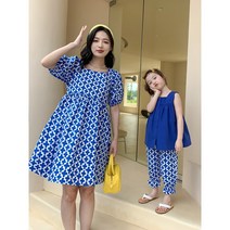 엄마랑 딸 맘커플 봄 여름 모녀 여아 키즈 아동 커플룩 스퀘어넥 반팔 원피스 등하원룩
