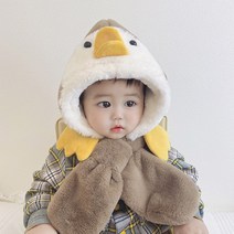 인조 퍼 남아 여아 공용 소프트 모자 아기 스카프 원피스 겨울용 키즈 캡 만화 목 귀 보닛 유아 액세서리, [07] Khaki A