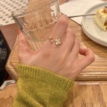 TMJ 신제품 이특 14K 순은 부드러운 분위기 꽃 반지 여자 진주 지르콘 레드 화이트 매치 조절 검지 반지YT