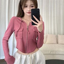 [예쁨시전] 숏 후드 긴팔 집업