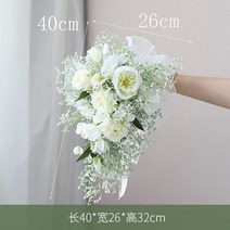 웨딩카 꾸미기 리본 프로포즈 자동차 장식 용품 웨딩 신부 꽃을 들고 웨딩 사진 사진 소품 유럽 스타일의 흰 장미 꽃다발 시뮬레이션 꽃 예술, 40cm