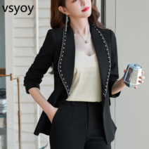 vsyoy 2022 년 봄과 여름 새로운 작은 정장 재킷 여성 시니어 느낌 튀김 거리 작은 정장 여성 기질 허리 여성 전문 착용