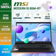 MSI 모던시리즈 모던 15 B5M-R7 라이젠7 15인치 업무용 노트북, B5M-R5, WIN10 Home, 8GB, 512GB, 블랙