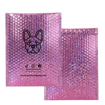 50PCS 사용자 지정 로고 버블 메일러 패딩 된 쥬얼리에 대 한 인쇄 가방 우편 메이크업 의류 팩, 01 Pink Laser_01 15x13cm