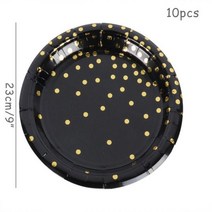 블랙 골드 도트 스탬핑 종이 접시 컵 냅킨 파티 식기 세트 성인 30 40 주년 생일 웨딩 파티 장식, 10pcs 9inch plates