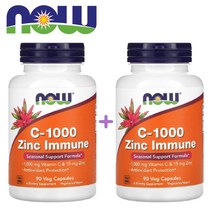 (1+1) 나우푸드 비타민C 1000mg 아연 15mg 이뮨 Zinc Bisglycinate 아스코르빈산 90 베지캡슐 2팩