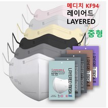 [100매]KF94 새부리형 메디치 레이어드 중형 4중구조/성인 그레이 화이트 블랙 국산원단 써멀본드 황사방역보건용 100매