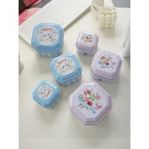 빈티지 꽃프린트 팔각 틴박스 3p set 스티커보관 쥬얼리함 간식함 예쁜용기 초컬릿함, 1개, 블루