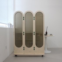 히츠 자작나무 이동형 바퀴 3단 파티션 (1600) 까페 사무실 칸막이 인테리어 가림막 가벽, 화이트