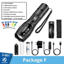 저스트앳 Shustar-Led 손전등 브라이트 토치 L2 V6 18650 배터리 5 단계 스위치 모드 방수 줌 기능 자전거 조명, [06] Package F, [03] V6-High brightness