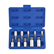 Neiko 10056A XZN 트리플 스퀘어 스플라인 비트 소켓 세트 S2 스틸 10피스 미터법에 따라 4mm – 18mm, 10 PC - XZN Spline Short