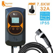 feyree ev 충전기 type2 32a evse wallbox with iec62196-2 어댑터 7.6kw wallmount 충전 스테이션 전기 자동차용 5m 케이블, 7.6kw 앱 없음 rfid 없음, 유형2
