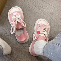 여름 여성 리본 통풍 미끄럼 방지 스니커즈 핑크 캐릭터 얇은 캐주얼 통굽 운동화