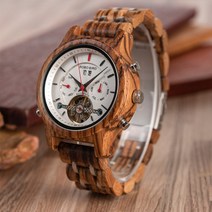 BOBO [Q27-4] 다기능 오토매틱 고급우드메탈스트랩 밴드 여성용 나무손목시계