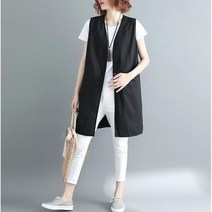 여성용 여성 빅사이즈 린넨 롱 베스트 정장조끼