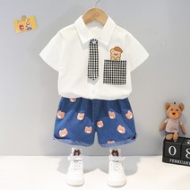 루라줌) 아기 유아 8개월 돌아기 두돌 3살 4살 화가 곰돌이 남방 타이 반바지 여름 상하복세트 돌복 외출복 북유럽풍 반팔 여름 돌선물 조카선물 아기옷선물