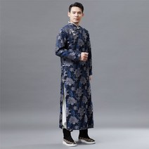 남자 화려한 블루 개량한복 두루마기 코트 봄 가을 어른 법복 퓨전 생활 한복 도포 코디