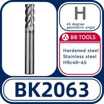 코너 반경 엔드밀 CNC 경화 강철 다이 스틸 가공 절삭 공구 HRC65 슬롯 4 플루트 6R0.2 8R0.5 BK2063 (416447), 8R1xD8x25x100+BK2063