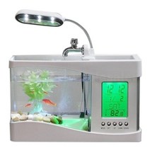 수족관 usb 미니 수족관 수족관 수족관 led 램프 빛 lcd 디스플레이 화면 및 시계 물고기 탱크 수족관, m, 하얀색