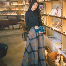 개화기 경성 스타일 사진 광고촬영 원피스 가을겨울 프렌치핏 하이웨이스트 체크 모직 스커트 여 인텐시브 노랑