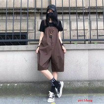 puildaug 여름 얇은 캐주얼 멜빵 반바지 여성의 큰 느슨한 슬림 넓은 다리 5 점 점프 수트