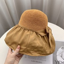 여름검은고무리본햇 여성펀칭밀짚모자 자외선차단 챙커버 썬캡