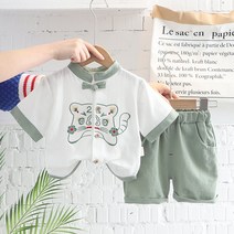 ALMXH Children Fashion Flax Style Clothes Set for Baby Boys Girls Summer Cartoon Shirt & Shorts 2pcs