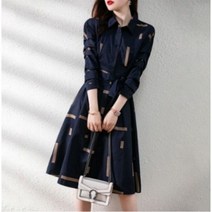 40대 50대 중년여성 네이비롱원피스 패턴 포켓 카라롱원피스 가을원피스 30대 대학생 하객룩