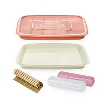 씨밀렉스 김밥 재료 보관용기 피치코랄 + 쟁반형 뚜껑 + 대나무 김밥말이 + 김밥트레이 랜덤 발송 2p, 1세트, 혼합 색상