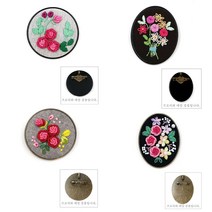 [후야몰]자수/브로치/패키지/4종류/모든재료포함/프랑스자수/당일발송, 자수패키지-오닉스원형브로치-핑크로즈, 1개